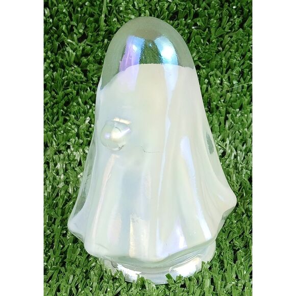 Ghost Halloween Glass Iridescent Decor Shiny White Happy Face Ghoul Small Spirit - Picture 11 of 16